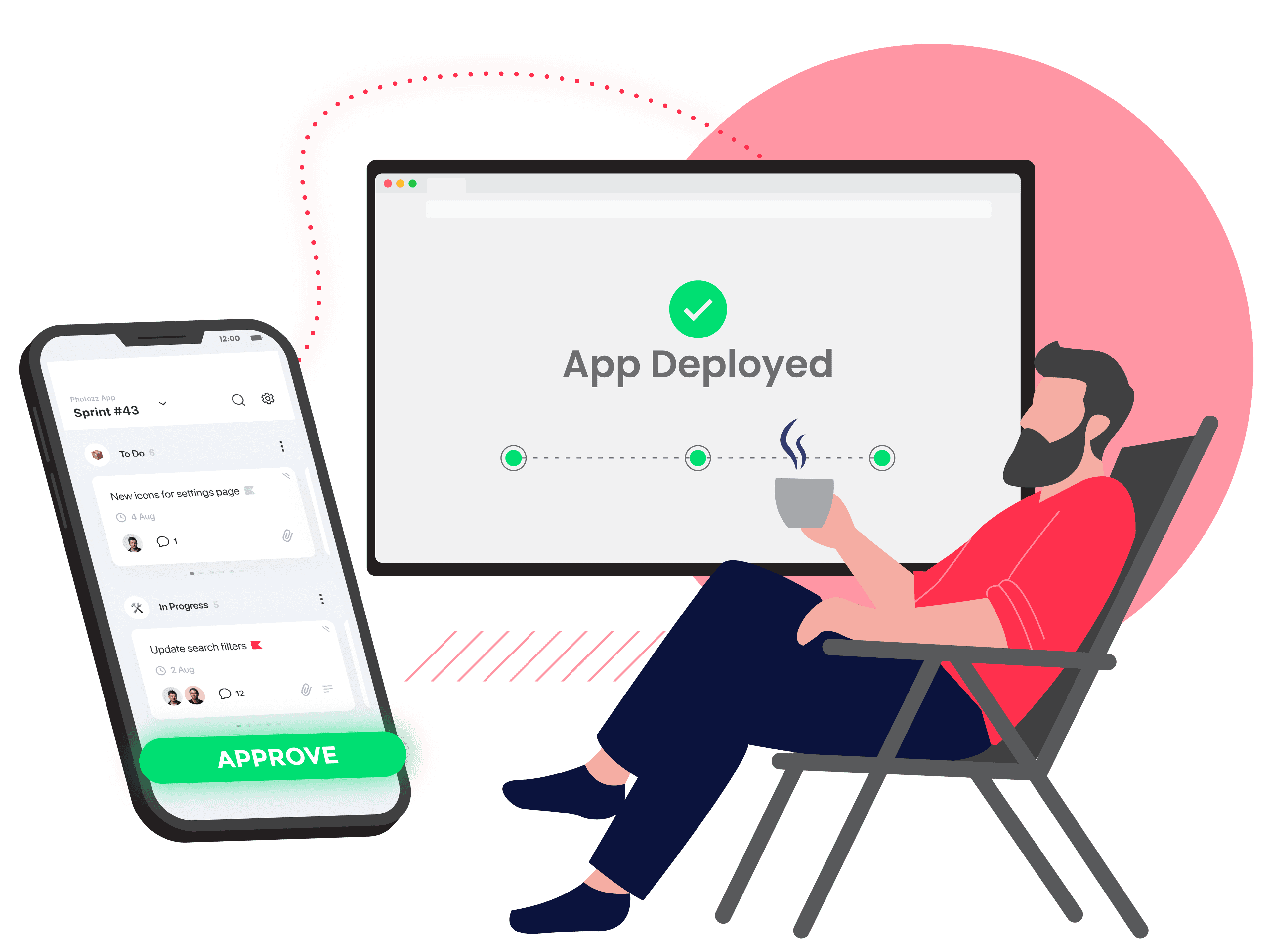 Person relaxing while Pronghorn builds and deploys their app